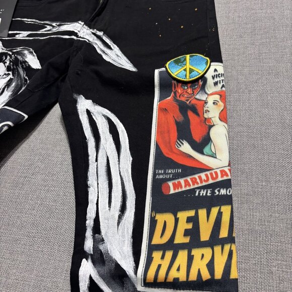 Embellish Mens Black Denim Jeans With Graphic Prints & Embroidery Size 34 - Picture 16 of 16